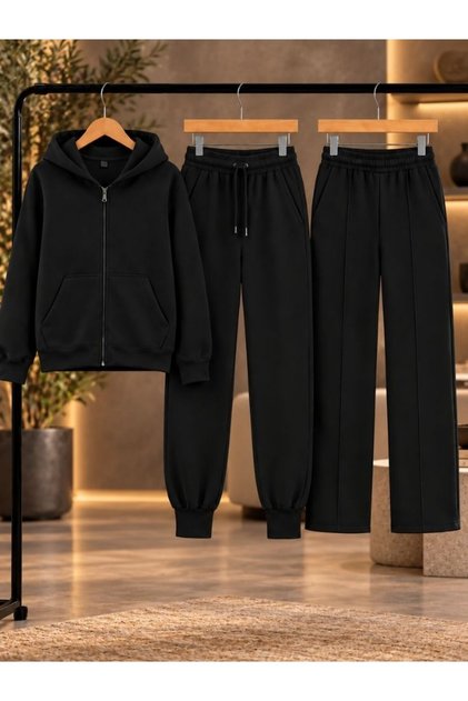 Busekids Unisex Set of 3 | Zippered Hooded Jacket Set + Pipe-Cuff Bottom