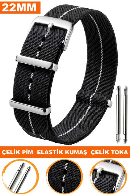 22mm Elastic Fabric Nato Textile Watch Band Strap N39Tld-Bw
