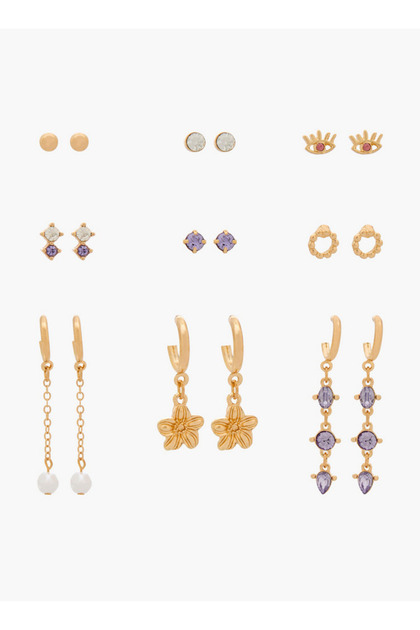 Gloo Pack of 9 Gold Tone Assorted Earrings with Pushback Closure