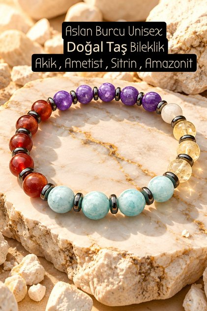 Leo Unisex Natural Stone Bracelet Agate, Amethyst, Citrine, Amazonite