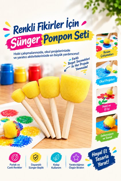 Sünger Ponpon Fırça Seti