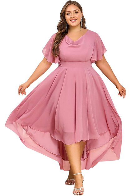 Rochie de Ocazie Cocktail Fluidă Elegantă Roz Plus Size 2XL — rochie de nunta, rochie sifon dama, ro