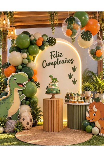 Colors Suitable for Dinosaur Concept Orange Green Beige Balloon Chain Set with 103 Large Size Balloons