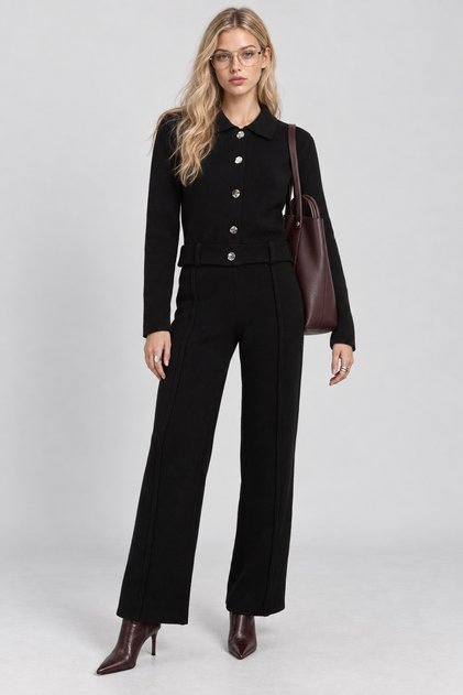 Belt Detailed Top-Bottom Knitwear Set 4316 Lki̇0064 Black
