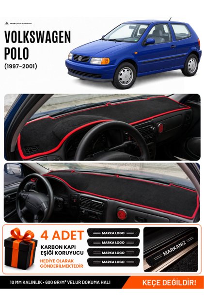 Volkswagen Polo Classic (1997-2001) Compatible Dashboard Cover, Dashboard Case - Black-Red - Vw018