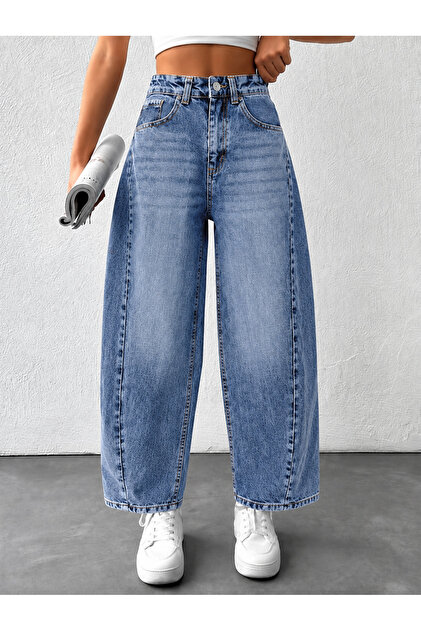 Kadın Yüksek Bel Balon Fit Barrel Jeans