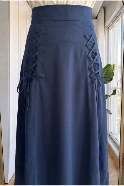 Women's High Waist Cross Lace Detailed 95 cm Flared Skirt