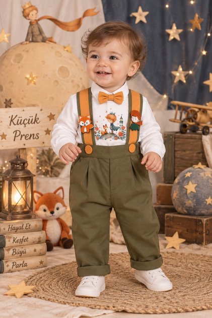 The Little Prince Concept Boy Birthday Pants Salopet Long Sleeve Shirt Bow Tie Set