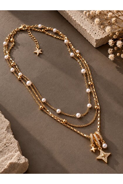 Gold Color Brass Charm Model Combination Women's Necklace