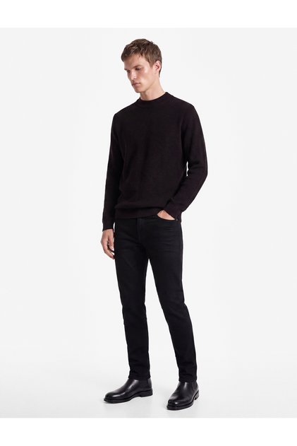 Regular Fit Long Sleeve Textured Cotton Mock Neck Winter Knitwear Sweater