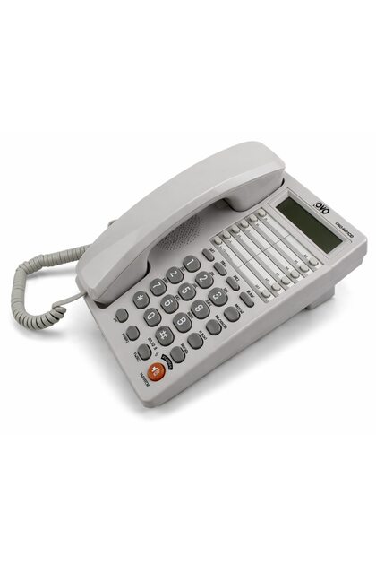 Telefon fix cu fir, OHO, pentru birou, ecran LCD, funcție handsfree, reapelare, calculator încorporat, sistem dual FSK/DTMF, gri