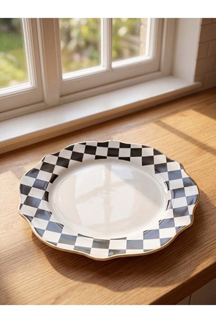 Timeless Clothing & Timeless Choices Checkerboard Embroidered Porcelain Serving Plate