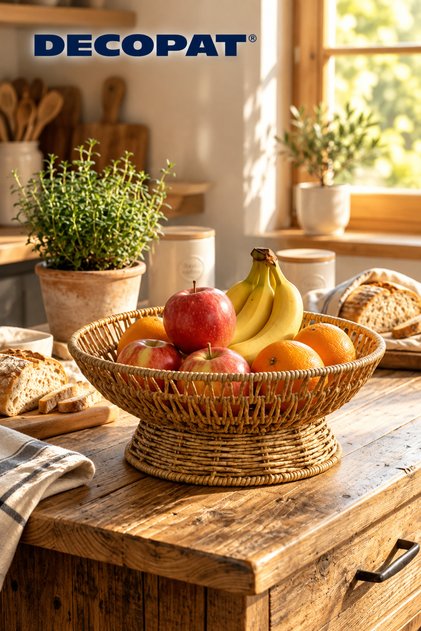 Wicker Fruit Basket Decorative Fruit Bowl, Serving and Presentation Basket 25×25×11 cm