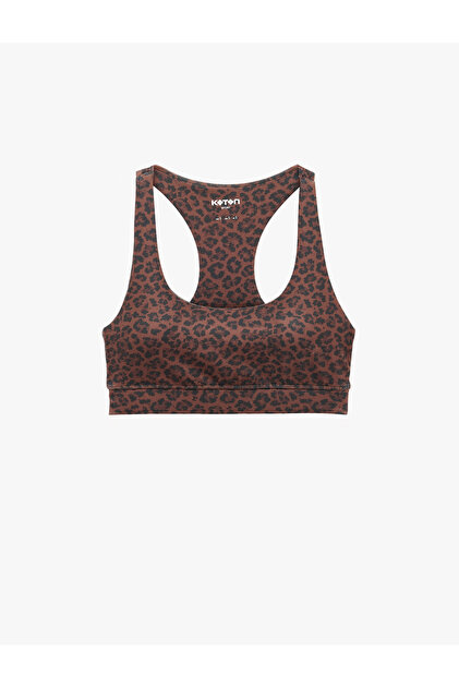 Slim Fit Kaplı U Yaka Leopar Desenli Sporcu Sütyeni