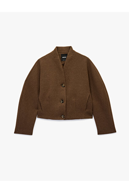 College Collar Long Sleeve Pocketed Cashmere Bomber Jacket