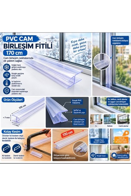 Cam Balkon Rüzgar Önleyici PVC Cam Birleşim Fitili İzolasyon Sızdırmazlık Rüzgar Soğuk Hava Önleyici Yalıtım Malzemesi Büyük 170 cm