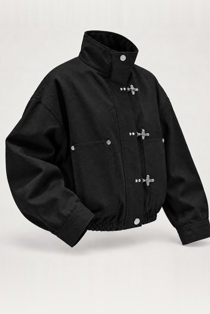 Women's Fiber Japanese Jacket Zr Metal Decorated Oversize Coat Jacket