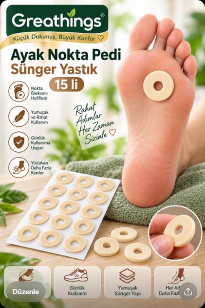 15 Adet Ayak Nokta Pedi Sünger Yastık Nasır ve Sürtünme Koruyucu Halka Ped