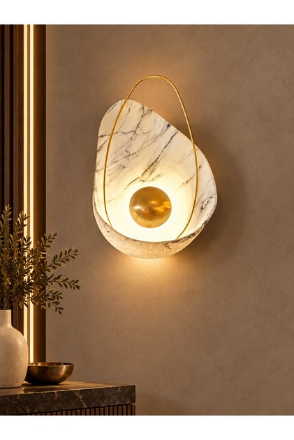 Mermer desenli modern APLİK LEDLİ siyah-beyaz