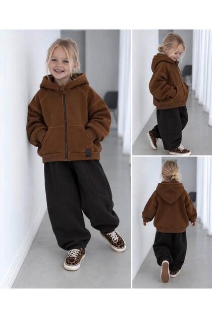 Unisex Children's Hooded Zippered Double Pocket Thick Sweatshirt (Thick)