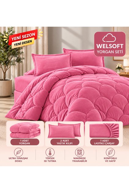 Çift Kişilik Premium Çift Taraflı Wellsoft Yorgan Seti – (Yorgan+Çarşaf+Yastık Kılıfı) | Uyku Seti | Çeyiz