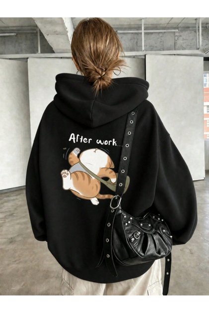 Unisex Women/Men after Cat Special Design Oversize Cotton Hooded Sweatshirt
