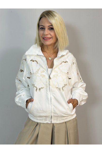Con1 Front Patch Embroidery, Zippered, Elastic Waist Jacket