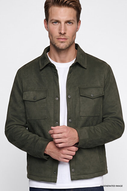Regular Fit Normal Cut Shirt Collar Pocket Bomber Jacket