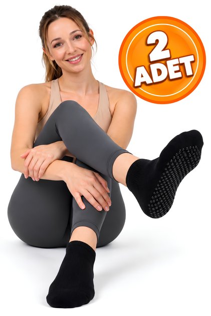 2 Adet Kadın Pamuklu Kaymaz Silikon Taban ◆ Yoga Pilates Tavaf Dans ◆ Nefes Alan Spor Patik Çorap