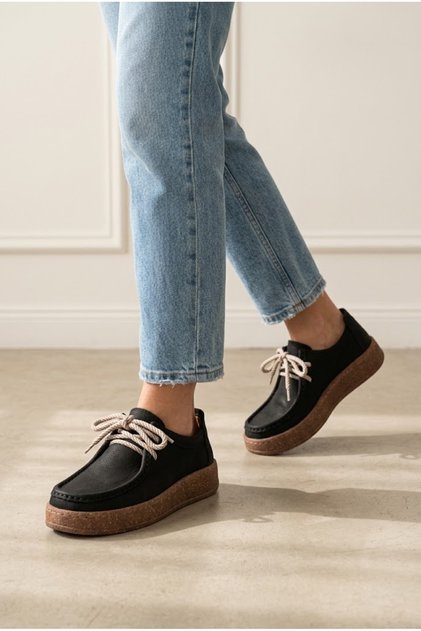 Kadın Haki Hakiki Deri Bağcıklı Mokasen Ayakkabı - Kalın Tabanlı Rahat Günlük Casual Loafer