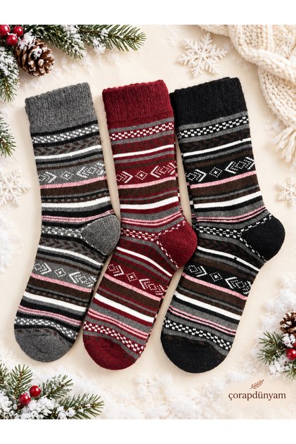 3-Piece Lambswool Wool Winter Thick Socks