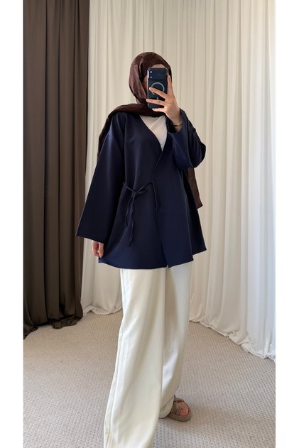Double-Breasted Tie-Down Jacket - Navy Blue