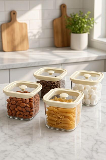 Fresca Jr 4-Piece Vacuum Glass Storage Container / Breakfast Container 700 ml – Airtight, Leakproof, Heat Resistant (10 X 11.5 cm)