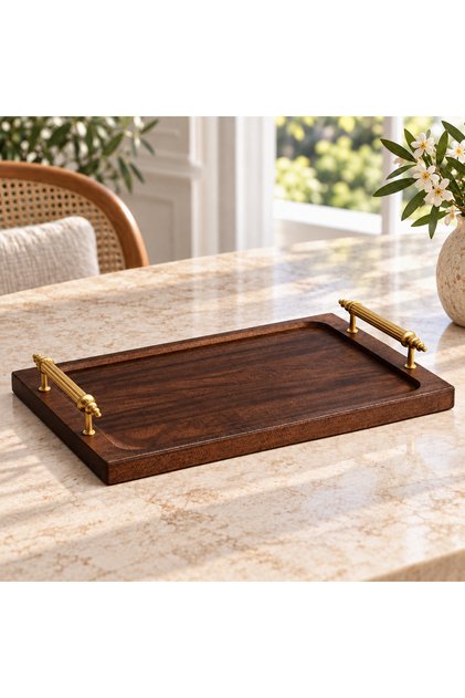 Wooden Tray with Metal Handles Presentation Tray Tea Coffee Serving Tray