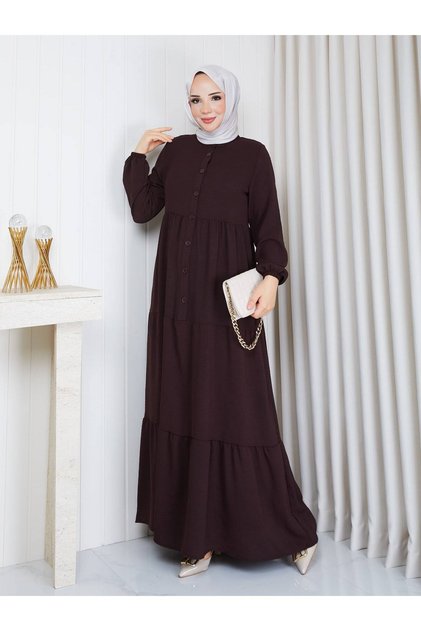 Ayrobin Fabric Buttoned Stylish Plain Modest Dress