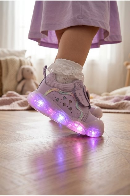 Işıklı Ortopedik Mevsimlik Cırt Cırtlı Kız Bebek İlk Adım Sneaker Ayakkabı