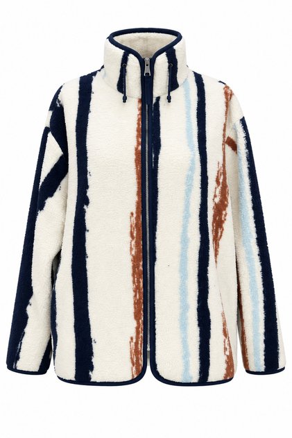 Striped Zippered Fleece Sweatshirt