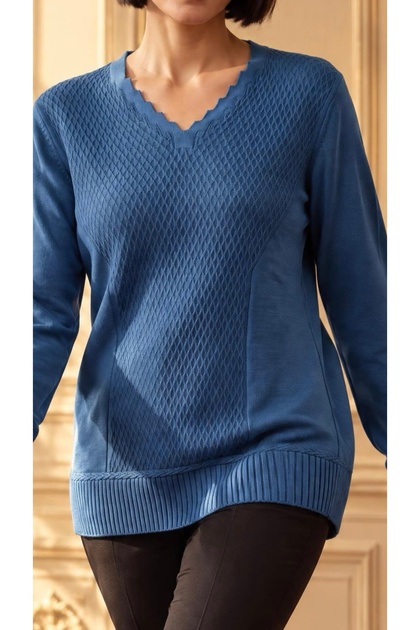 Mercerized Hair Knit Detailed Mother's Blouse / Indigo Blue