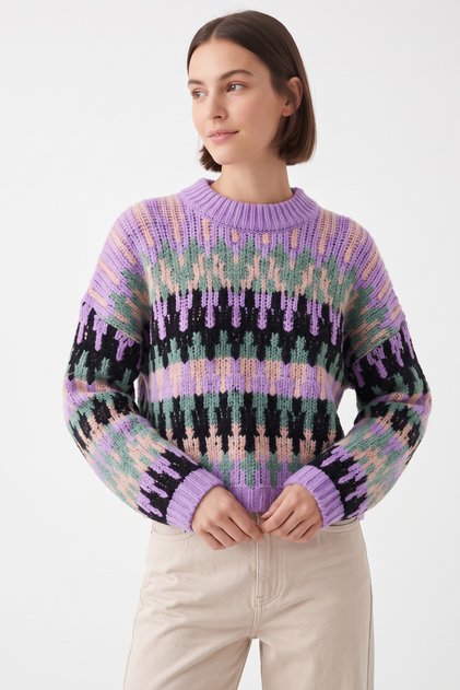 Patterned Trko Sweater T2609 - Lila