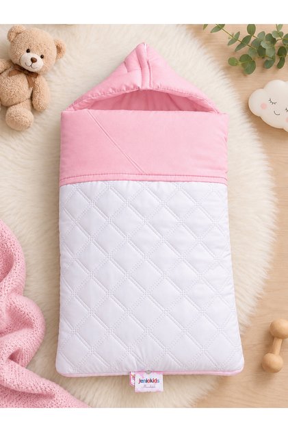 Quilted Hooded Baby Sleeping Bag & Swaddle Carrier – Diamond-Stitched Newborn Sleep Sack with Contrast Top (Blue & Pink Options)