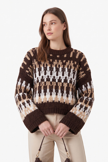 Patterned Trko Sweater T2609 - Brown