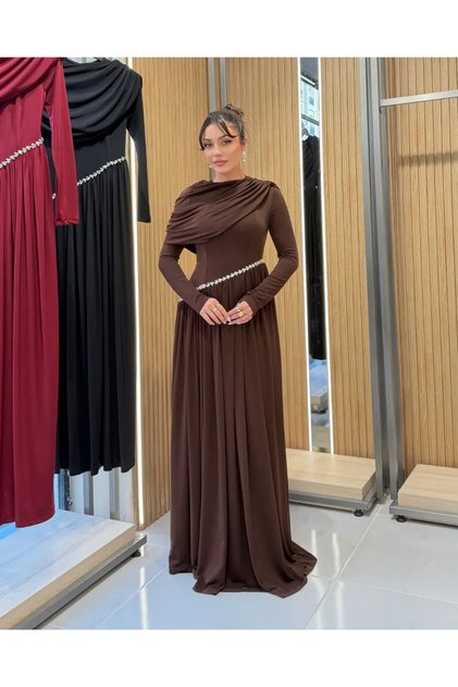 Taş Detaylı Piliseli Maxi Elbise 0013