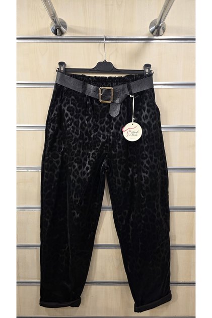 Italian Trousers with Leopard Pattern and Leather Look