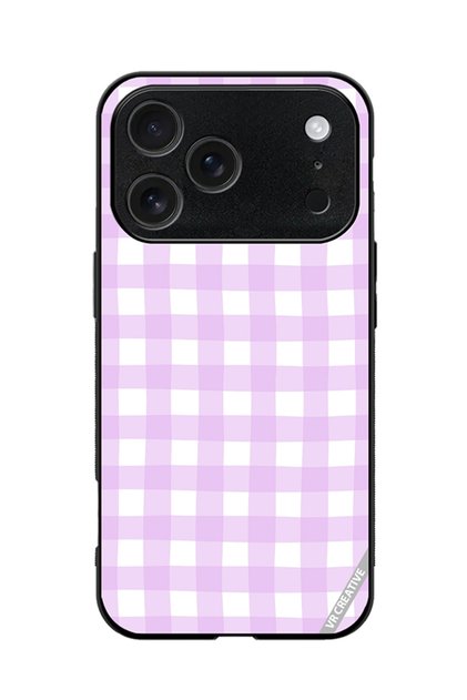 Protective Case Cover For Apple iPhone 18 Pro Max Classic Checkered Plaid Purple Seamless Pattern Design Multicolour