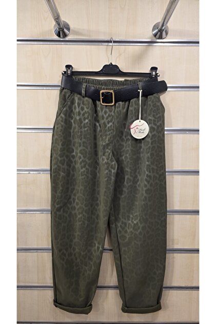Italian Trousers with Leopard Pattern and Leather Look