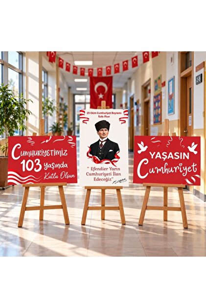 29 Ekim Cumhuriyet Bayramı 103. Yıl 3'lü Mukavva Afiş Seti 50x70 cm Şövale Hariç