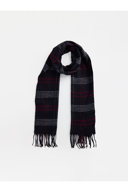 Navy Blue Plaid Patterned Men's Scarf