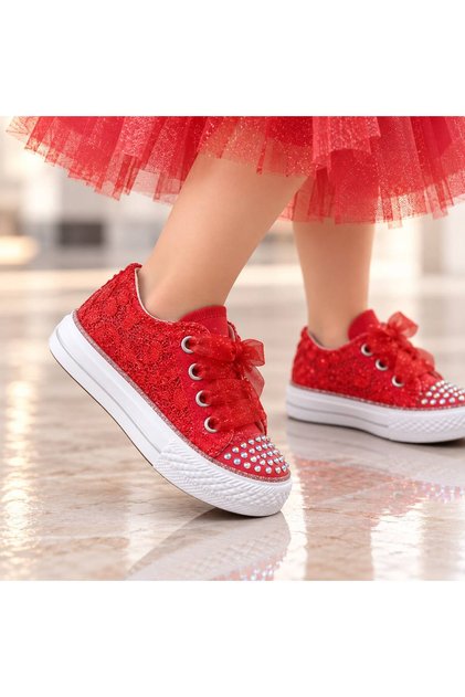 Girls' Lace-Up Silvery Sneakers