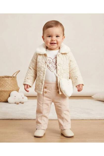 4-Piece Quilted Floral Baby Girl Set 6-9 Months 9-12 Months 12-18 Months Newborn Baby Set Jacket+Long-Sleeved Snap-On Bodysuit+Pants+Bag Baby Girl Set