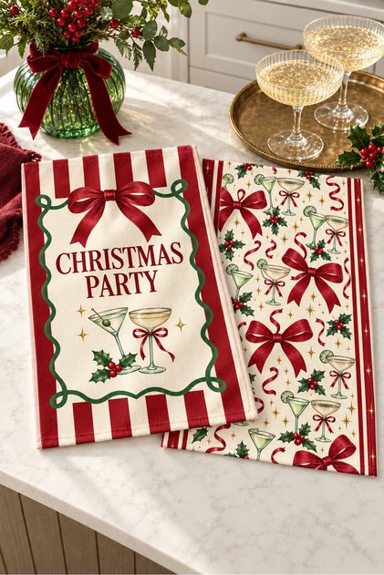 Merry Social Christmas Patterned 2-Piece Kitchen Towel Set 40X60